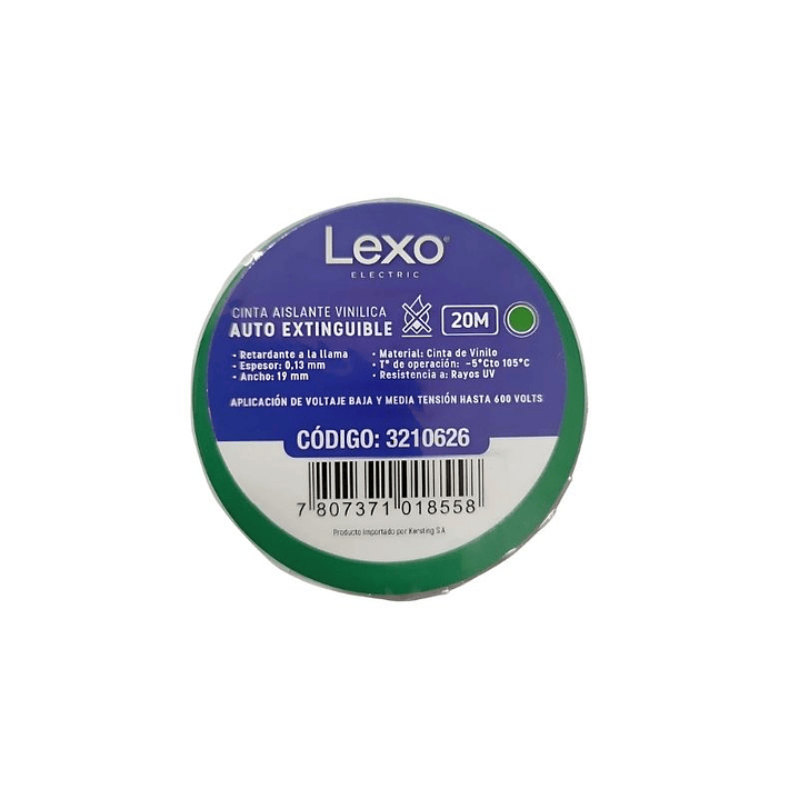 CINTA AISLANTE VINILICO 19MM 20 METROS VERDE LEXO 1
