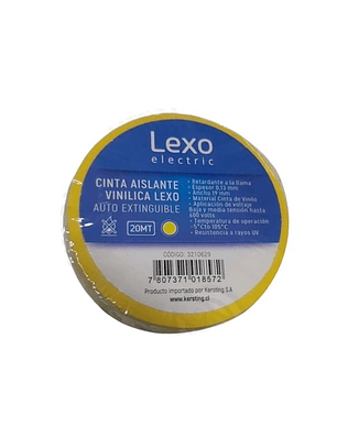 CINTA AISLANTE VINILICO 19MM 20 METROS AMARILLO LEXO