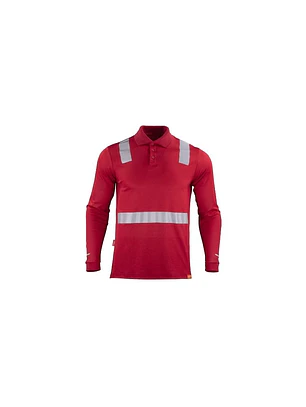 POLERA POLO HIBRIDA C/REFLECTIVA M/LARGA 60% ALG 40% POLY ROJO XL