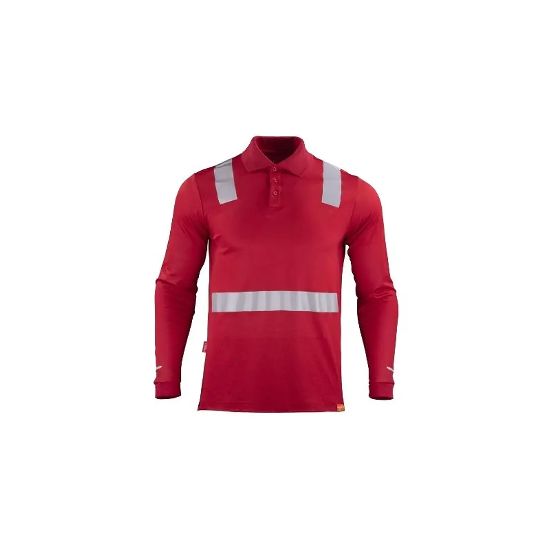 POLERA POLO HIBRIDA C/REFLECTIVA M/LARGA 60% ALG 40% POLY ROJO XL 1