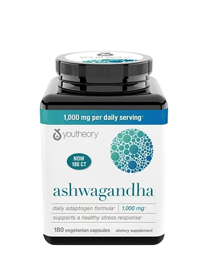 Youtheory | Ashwagandha 1000 mg con KSM-66 – 180 Cápsulas | 5% Withanólidos, Fórmula Concentrada y Clínicamente Estudiada | Colombia