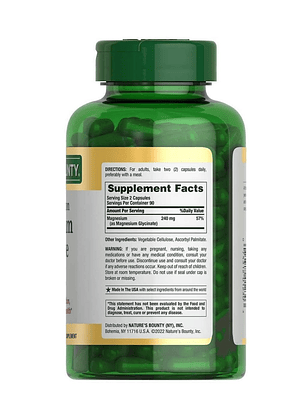 Nature’s Bounty Glicinato de Magnesio 240 mg – 180 Cápsulas | Alta Absorción, Músculos & Sueño Reparador | Colombia