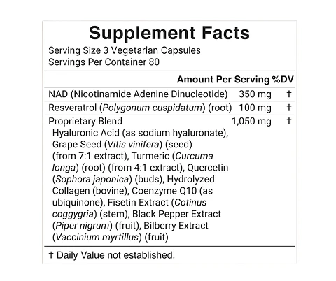 Naturalbell NAD+ 1500 mg 240 cápsulas | Con Resveratrol, Ácido Hialurónico, Quercetina, Fisetina, Colágeno, CoQ10 y Cúrcuma | Colombia