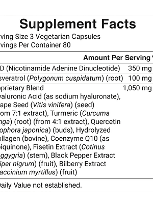 Naturalbell NAD+ 1500 mg 240 cápsulas | Con Resveratrol, Ácido Hialurónico, Quercetina, Fisetina, Colágeno, CoQ10 y Cúrcuma | Colombia