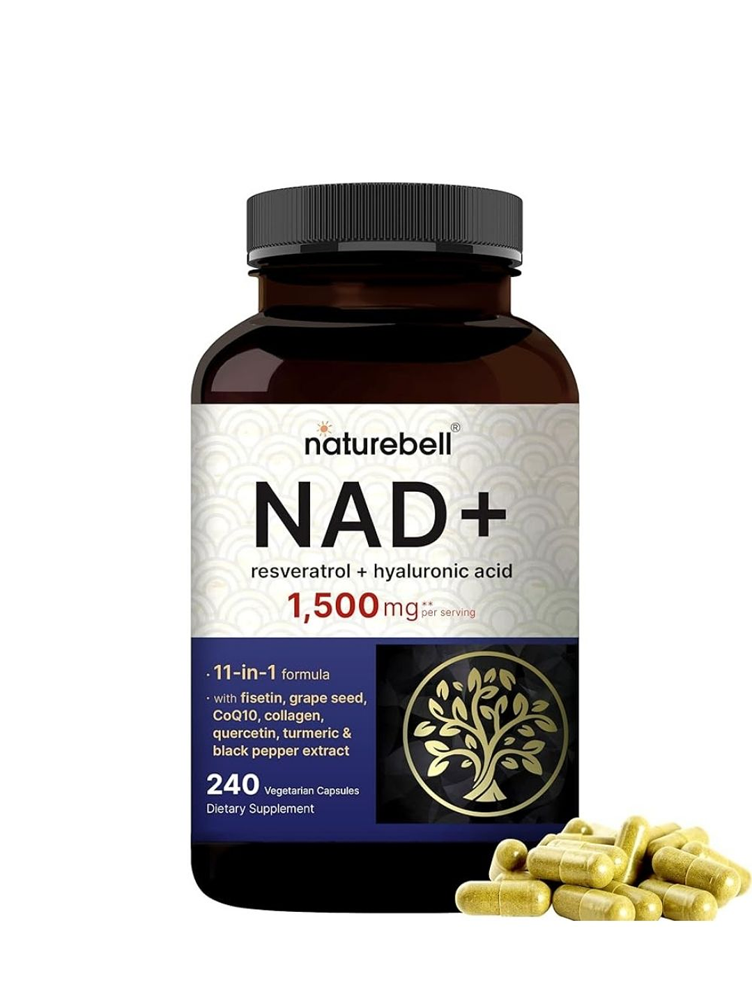 Naturalbell NAD+ 1500 mg 240 cápsulas | Con Resveratrol, Ácido Hialurónico, Quercetina, Fisetina, Colágeno, CoQ10 y Cúrcuma | Colombia 1