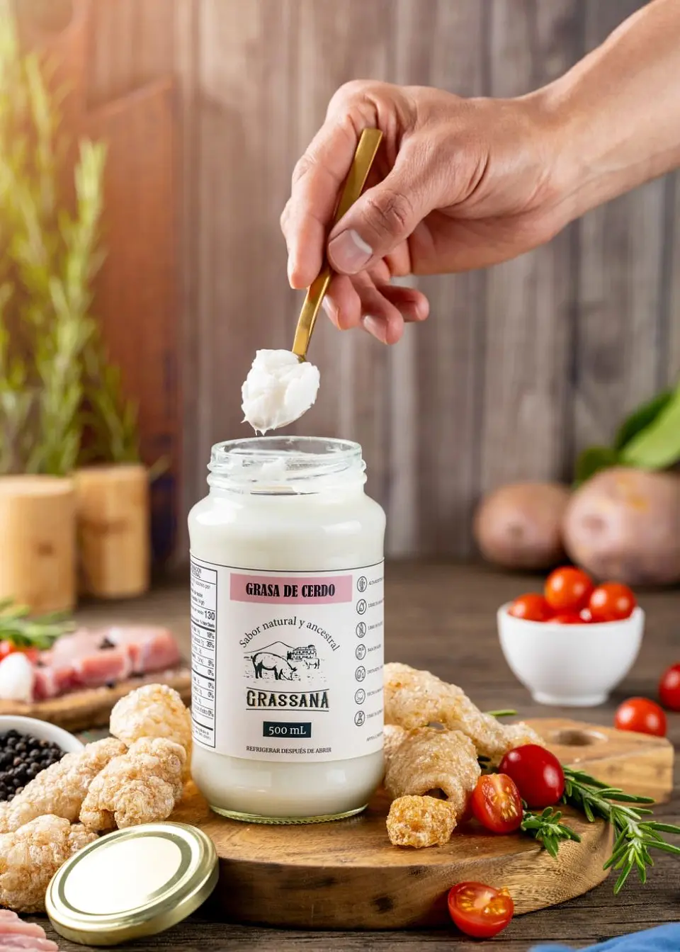 Manteca de Cerdo 100% Natural para fritar, hornear o asar 500ml – Con Registro INVIMA, Textura Cremosa y Saludable 3