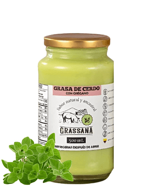 Grasa de Cerdo Infusionada con Orégano para freir, hornear o asar 500ml – 100% Natural, Versátil y con Registro INVIMA