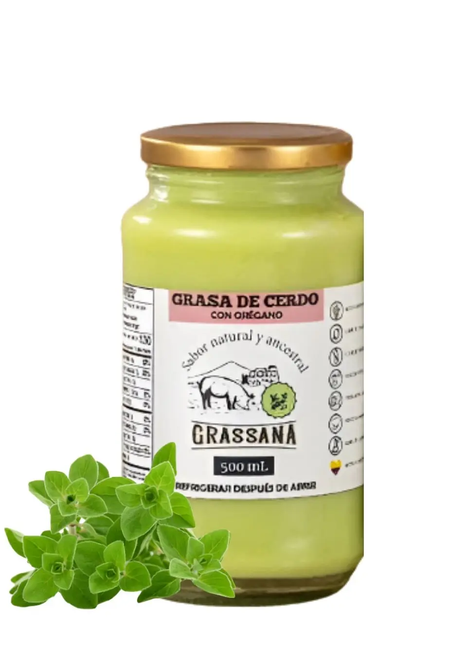 Grasa de Cerdo Infusionada con Orégano para freir, hornear o asar 500ml – 100% Natural, Versátil y con Registro INVIMA 1