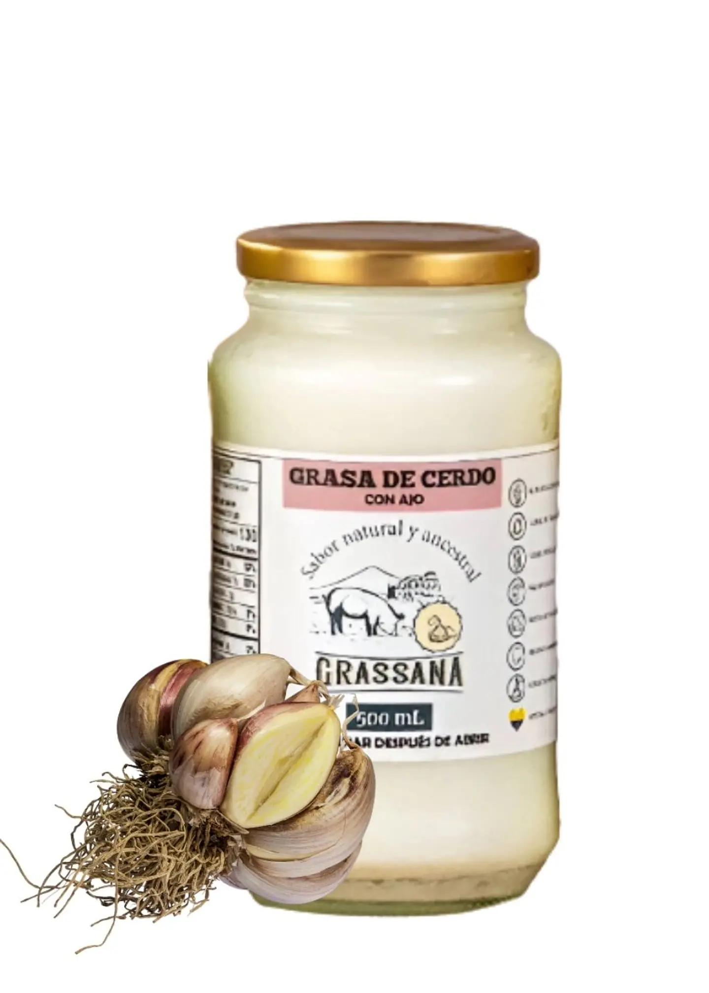 Manteca de Cerdo con AJO  para fritar, hornear o asar 100% Natural 500ml – Con Registro INVIMA, Textura Cremosa y Saludable 1