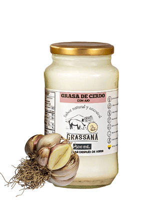 Manteca de Cerdo con AJO  para fritar, hornear o asar 100% Natural 500ml – Con Registro INVIMA, Textura Cremosa y Saludable