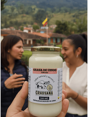 Manteca de Cerdo con AJO  para fritar, hornear o asar 100% Natural 500ml – Con Registro INVIMA, Textura Cremosa y Saludable