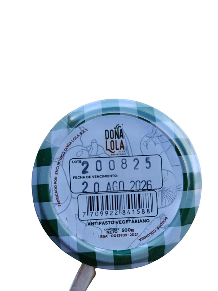 Antipasto Vegetariano Natural y Artesanal 500g | Con Vegetales Frescos y Aceite de Oliva | Reg. INVIMA 3