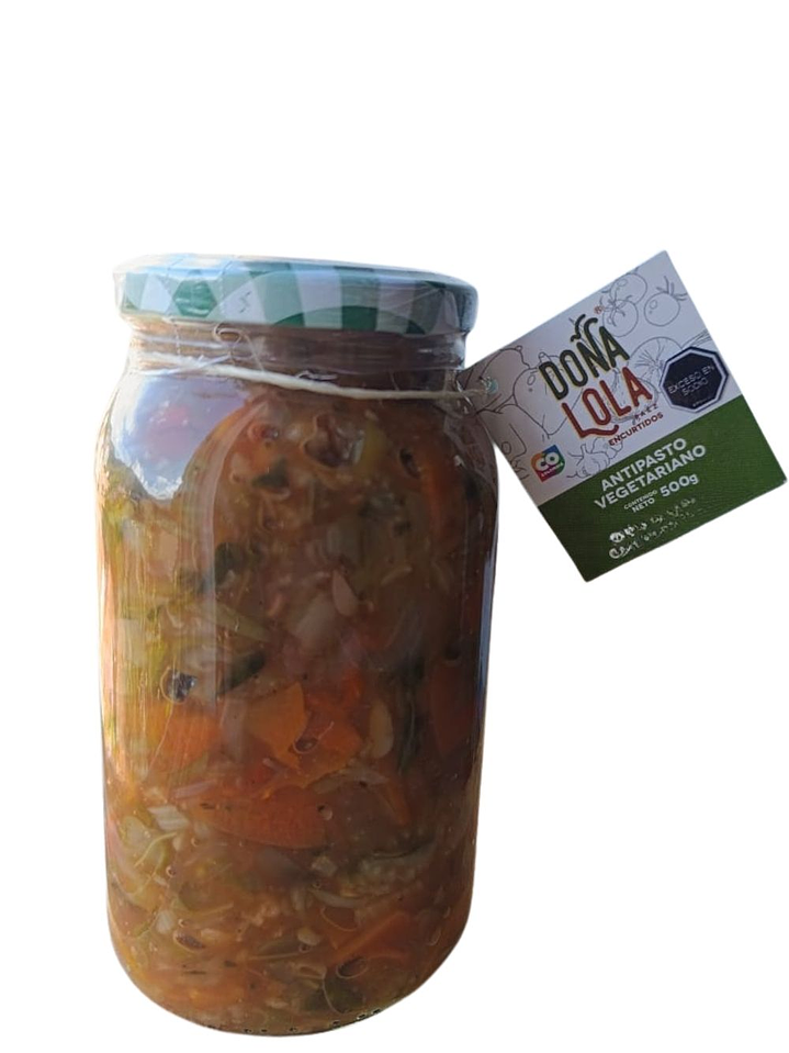 Antipasto Vegetariano Natural y Artesanal 500g | Con Vegetales Frescos y Aceite de Oliva | Reg. INVIMA 1