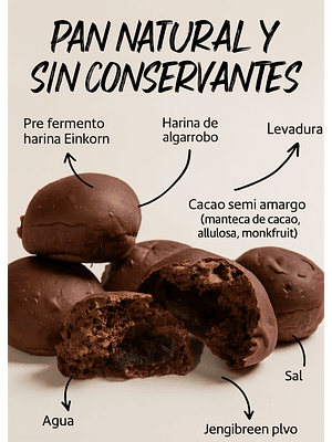 5 Panes naturales artesanales sin conservantes con harina Einkorn, algarrobo, cacao y jengibre 250g | Minimo 5 unidades por pedido