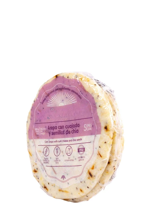 Arepas Artesanales con Cuajada y Semillas de Chía 5 Unidades (350g) – Naturales, Suaves y Nutritivas | Minimo 5 paquetes por pedido