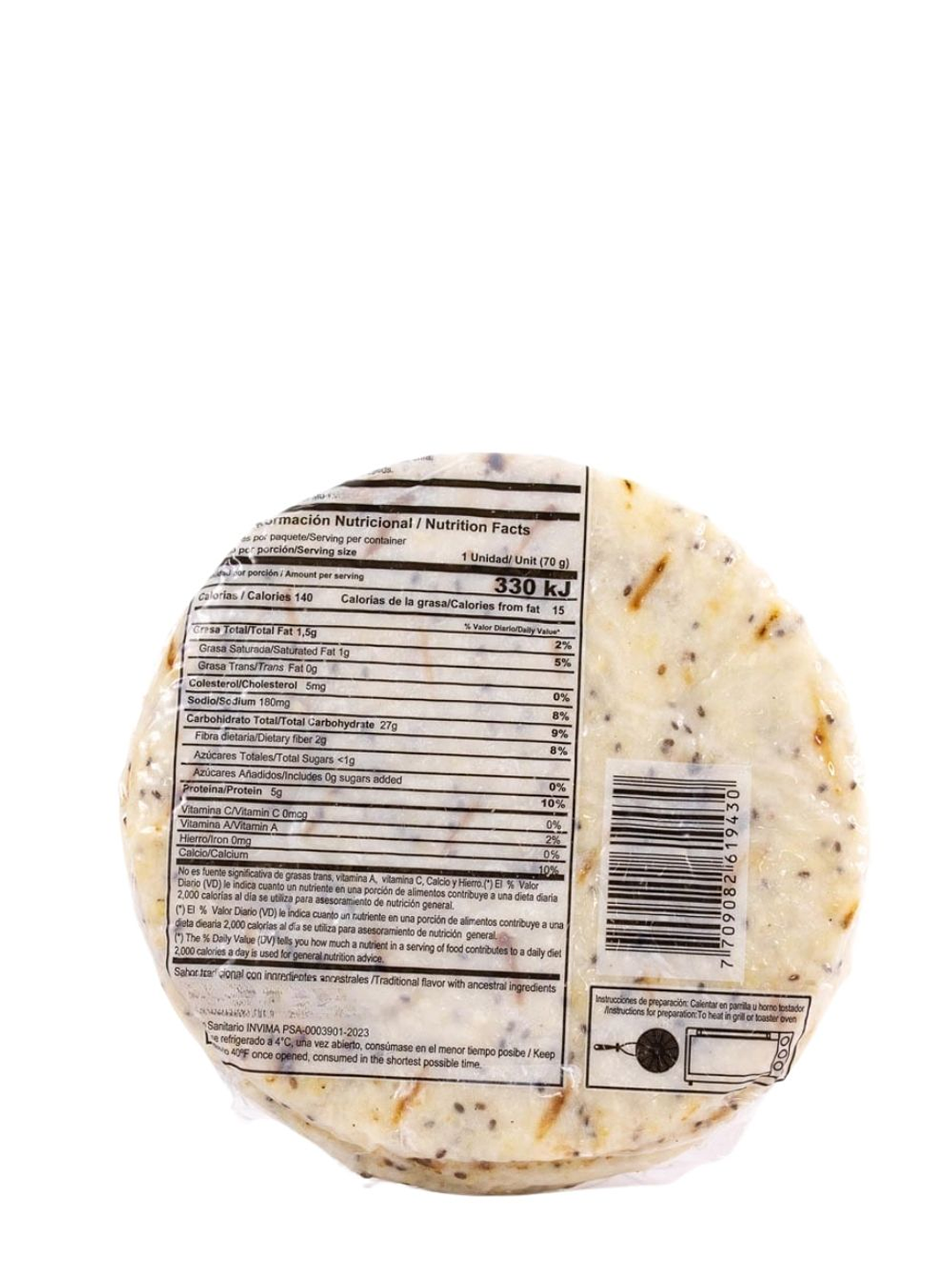 Arepas Artesanales con Cuajada y Semillas de Chía 5 Unidades (350g) – Naturales, Suaves y Nutritivas 4