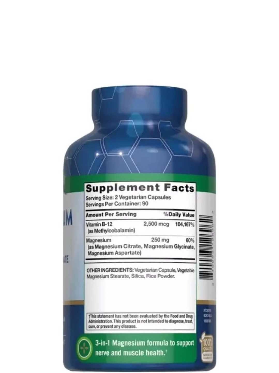 Magnesio Nature’s Truth con Vitamina B12 | Citrato, Glicinato y Aspartato | Salud Muscular, Nerviosa y Energética | 180 Cápsulas Vegetarianas | Colombia 2