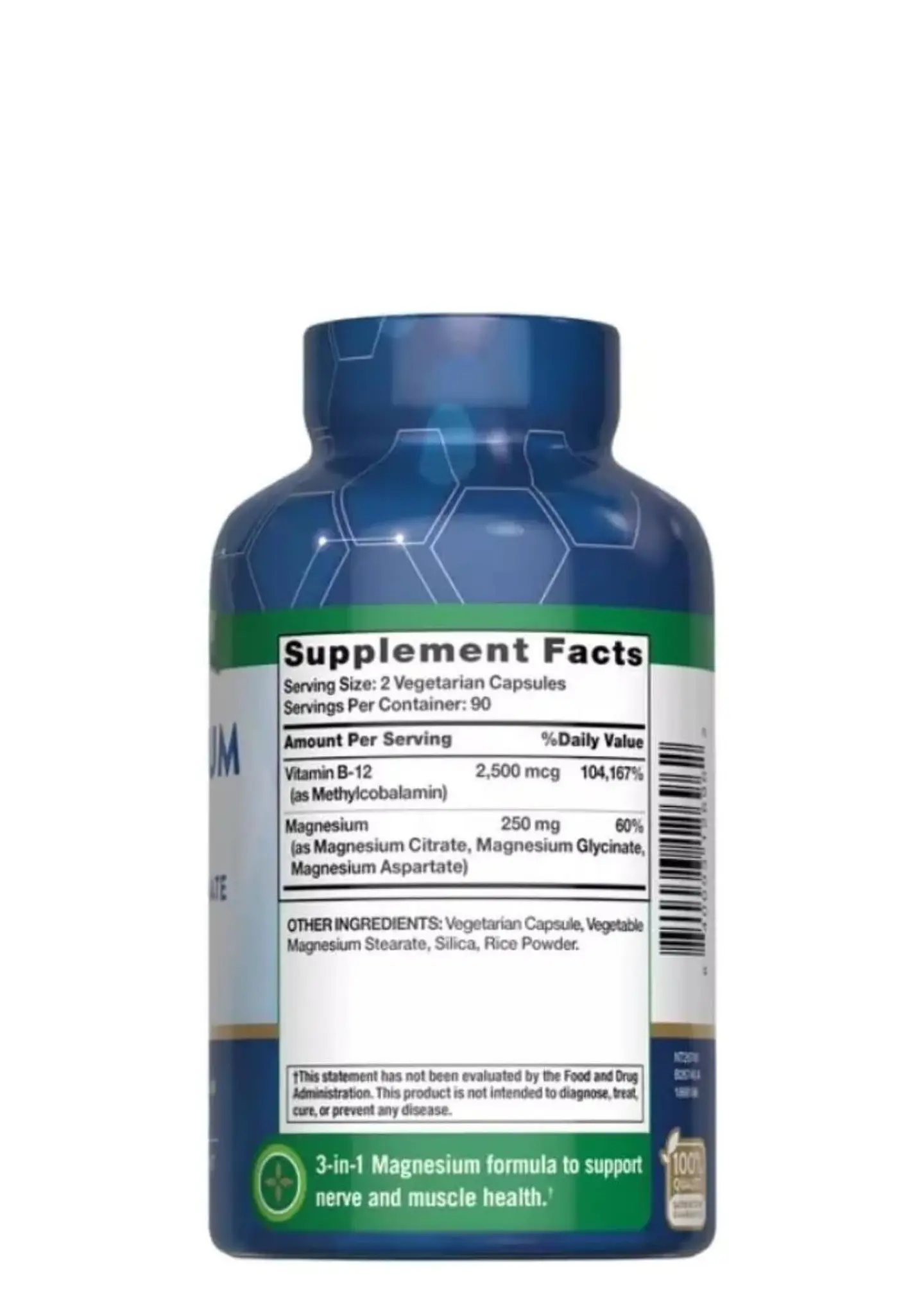 Magnesio Nature’s Truth con Vitamina B12 | Citrato, Glicinato y Aspartato | Salud Muscular, Nerviosa y Energética | 180 Cápsulas Vegetarianas | Colombia 2