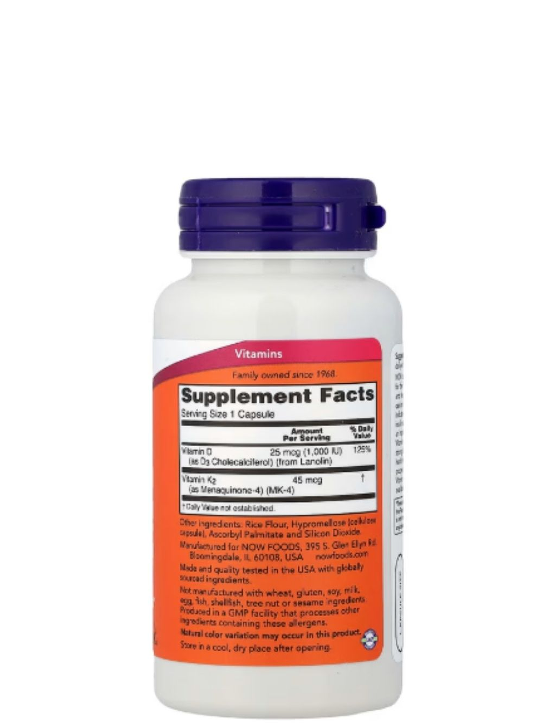 Vitamina D3 + K2 NOW Foods 120 cápsulas | Fortaleza ósea, inmunidad y energía natural | Alta absorción| Colombia 2