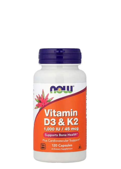 Vitamina D3 + K2 NOW Foods 120 cápsulas | Fortaleza ósea, inmunidad y energía natural | Alta absorción| Colombia