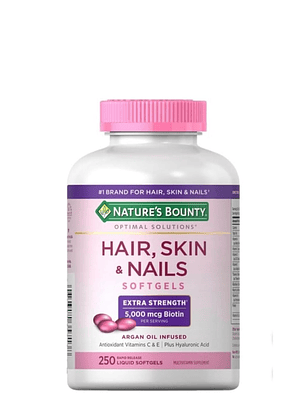 Nature’s Bounty Cabello, Piel y Uñas 250 cápsulas blandas | Biotina alta potencia | Fortalece cabello, uñas y mejora la piel | Colombia