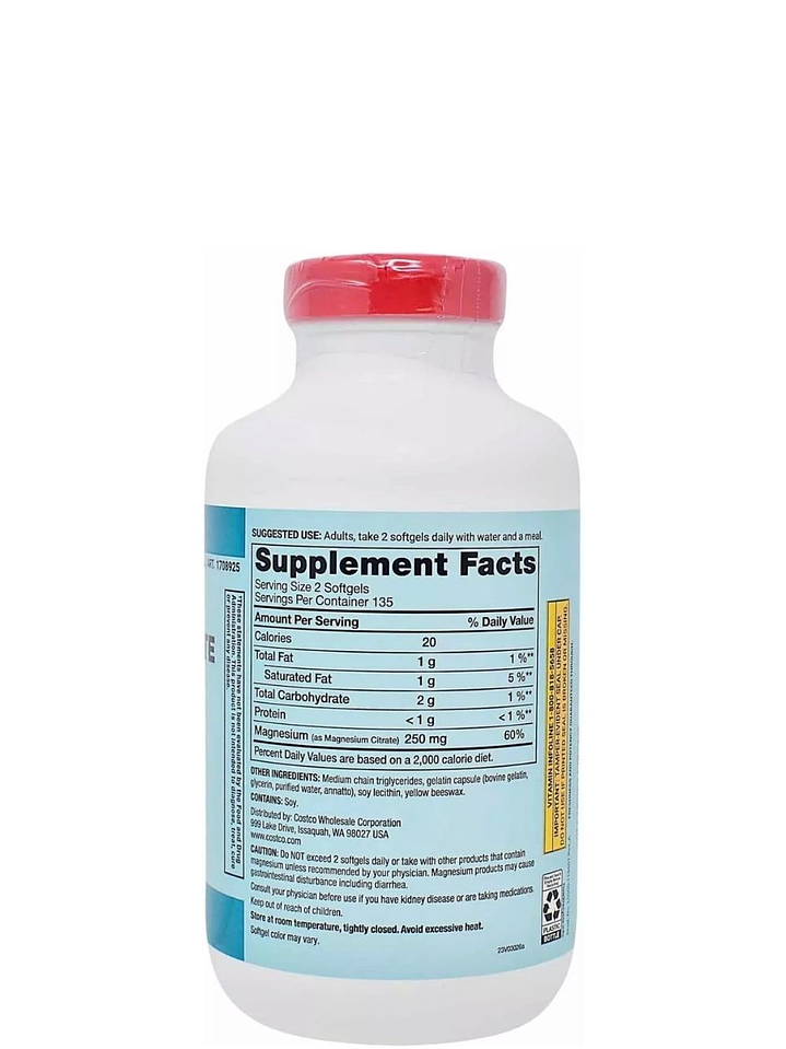 Kirkland Signature Citrato de Magnesio 250 mg (270 softgels) – Apoyo para Músculos, Nervios, Huesos y Corazón| Colombia 2