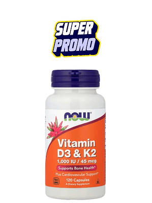 Vitamina D3 + K2 NOW Foods 120 cápsulas | Fortaleza ósea, inmunidad y energía natural | Alta absorción| Colombia