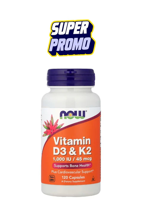 Vitamina D3 + K2 NOW Foods 120 cápsulas | Fortaleza ósea, inmunidad y energía natural | Alta absorción| Colombia