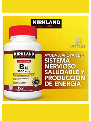 Kirkland Vitamina B12 5000 mcg Sublingual – 300 tabletas | Energía Natural, Sistema Nervioso y Metabolismo Activo | Colombia