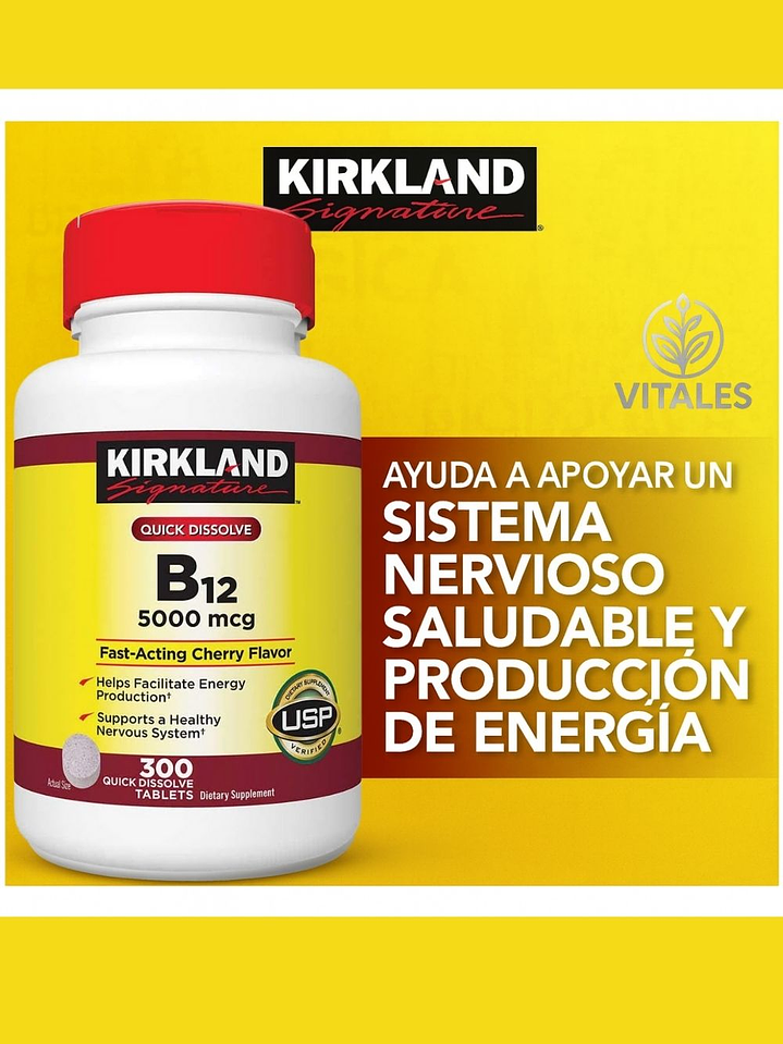 Kirkland Vitamina B12 5000 mcg Sublingual – 300 tabletas | Energía Natural, Sistema Nervioso y Metabolismo Activo | Colombia 2