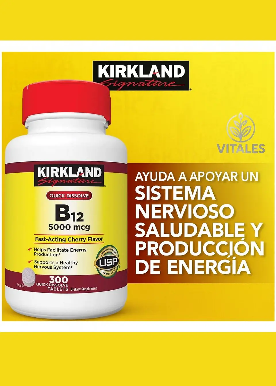 Kirkland Vitamina B12 5000 mcg Sublingual – 300 tabletas | Energía Natural, Sistema Nervioso y Metabolismo Activo | Colombia 2