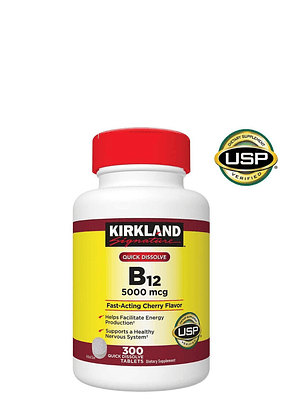 Kirkland Vitamina B12 5000 mcg Sublingual – 300 tabletas | Energía Natural, Sistema Nervioso y Metabolismo Activo | Colombia