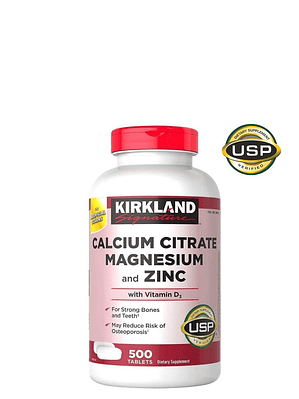 Kirkland Citrato de Calcio con Magnesio, Vitamina D3 y Zinc – 500 tabletas | Huesos Fuertes, Articulaciones & Sistema Inmune | Colombia