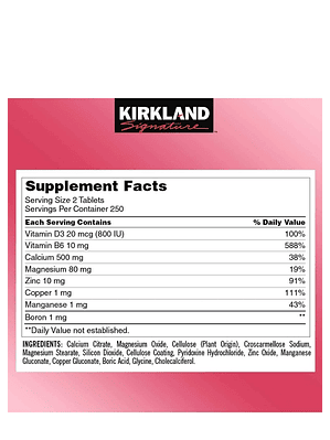 Kirkland Citrato de Calcio con Magnesio, Vitamina D3 y Zinc – 500 tabletas | Huesos Fuertes, Articulaciones & Sistema Inmune | Colombia