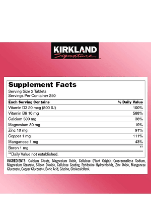 Kirkland Citrato de Calcio con Magnesio, Vitamina D3 y Zinc – 500 tabletas | Huesos Fuertes, Articulaciones & Sistema Inmune | Colombia