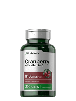Horbäach Cranberry (Arandanos) con Vitamina C 8400 mg – 200 Cápsulas Blandas | Salud Urinaria, Inmunidad y Antioxidantes Naturales | Colombia