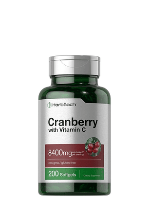Horbäach Cranberry (Arandanos) con Vitamina C 8400 mg – 200 Cápsulas Blandas | Salud Urinaria, Inmunidad y Antioxidantes Naturales | Colombia