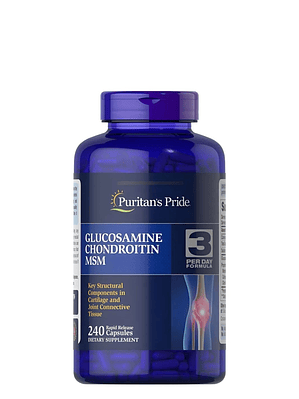 Puritan’s Pride Glucosamina, Condroitina & MSM – 240 Cápsulas | Articulaciones, Movilidad y Cartílago Saludable | Colombia
