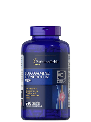 Puritan’s Pride Glucosamina, Condroitina & MSM – 240 Cápsulas | Articulaciones, Movilidad y Cartílago Saludable | Colombia