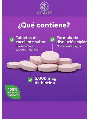 Biotina Natrol 5.000 mcg Fast Dissolve – 250 tabletas | Cabello, Piel y Uñas | Alta absorción y delicioso sabor | Colombia