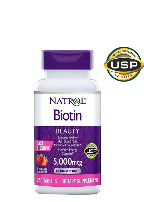 Biotina Natrol 5.000 mcg Fast Dissolve – 250 tabletas | Cabello, Piel y Uñas | Alta absorción y delicioso sabor | Colombia