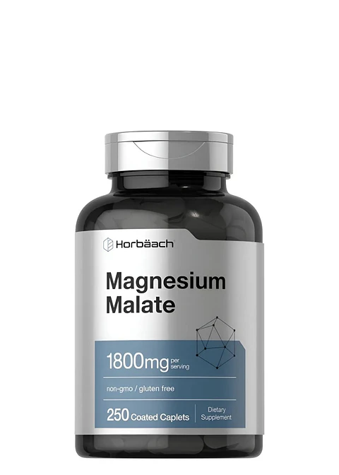 Suplemento Malato de Magnesio Horbäach 1800 mg – 250 Cápsulas | Energía, Músculos y Sueño Profundo | Colombia
