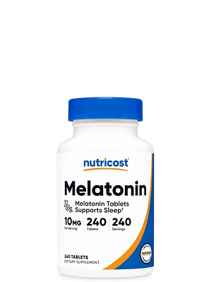 Nutricost Melatonina 10 mg – 240 Tabletas | Sueño Profundo y Descanso Natural | Sin OMG – Sin Gluten – Alta Potencia | Colombia