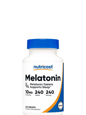Nutricost Melatonina 10 mg – 240 Tabletas | Sueño Profundo y Descanso Natural | Sin OMG – Sin Gluten – Alta Potencia | Colombia