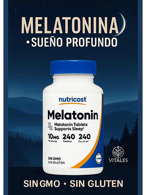 Nutricost Melatonina 10 mg – 240 Tabletas | Sueño Profundo y Descanso Natural | Sin OMG – Sin Gluten – Alta Potencia | Colombia