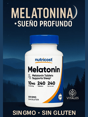 Nutricost Melatonina 10 mg – 240 Tabletas | Sueño Profundo y Descanso Natural | Sin OMG – Sin Gluten – Alta Potencia | Colombia