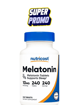 Nutricost Melatonina 10 mg – 240 Tabletas | Sueño Profundo y Descanso Natural | Sin OMG – Sin Gluten – Alta Potencia | Colombia