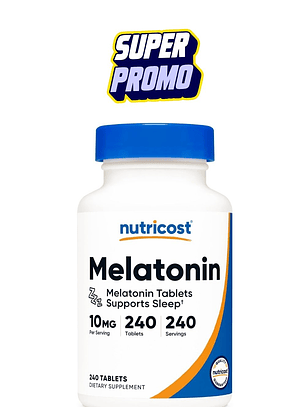 Nutricost Melatonina 10 mg – 240 Tabletas | Sueño Profundo y Descanso Natural | Sin OMG – Sin Gluten – Alta Potencia | Colombia