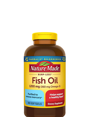 Nature Made Aceite de Pescado 1200 mg Sin Eructos – 300 Cápsulas Blandas | Omega-3 EPA & DHA para Salud del Corazón y Cerebro | Colombia
