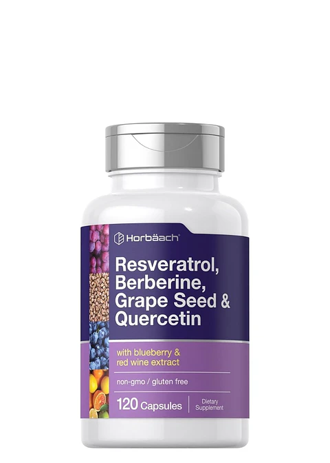 Resveratrol Berberina Semilla de Uva y Quercetina Horbäach – 120 Cápsulas | Antioxidante Premium para Energía, Inmunidad y Salud Celular | Sin OMG y Sin Gluten | Colombia